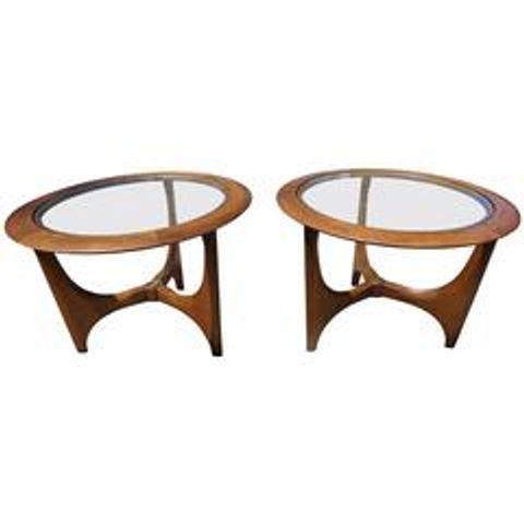 Pair Of Mid-Century Modern Walnut Glass Round Side Tables, Made By Lane ... with regard to Mid-Century Modern Glass Dining Tables Walnut Variations and Design Inspiration